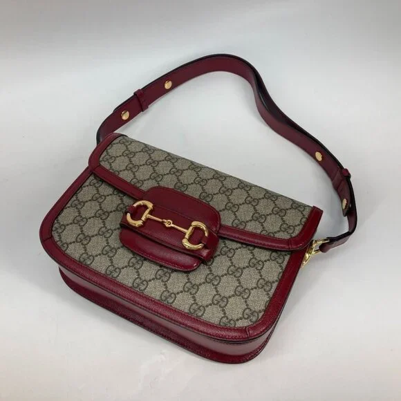 GUCCI 602204 GG Supreme Horsebit 1955 bag Shoulder Bag GG Supreme Beige/Red - Picture 7 of 16